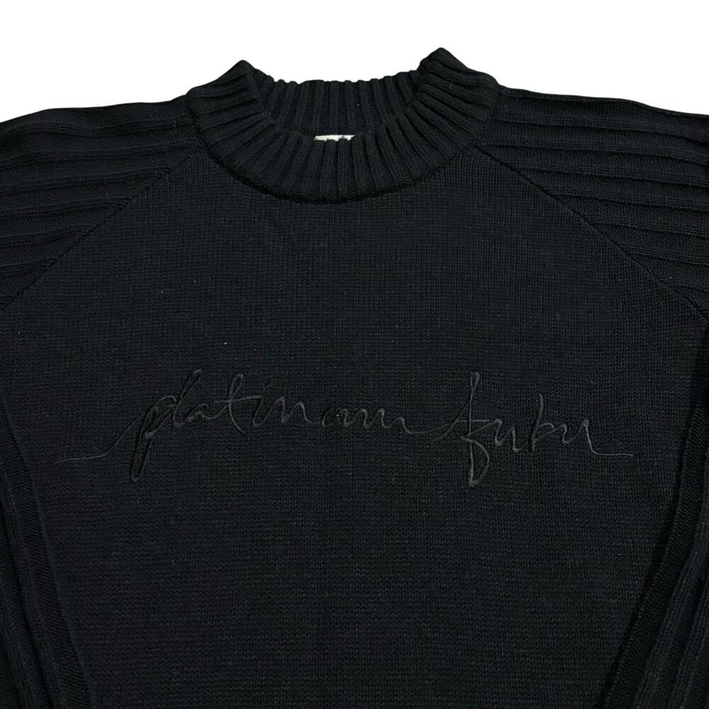 Vintage Platinum FUBU Sweater Men's Large Black Embroidered Ribbed 90s Y2K